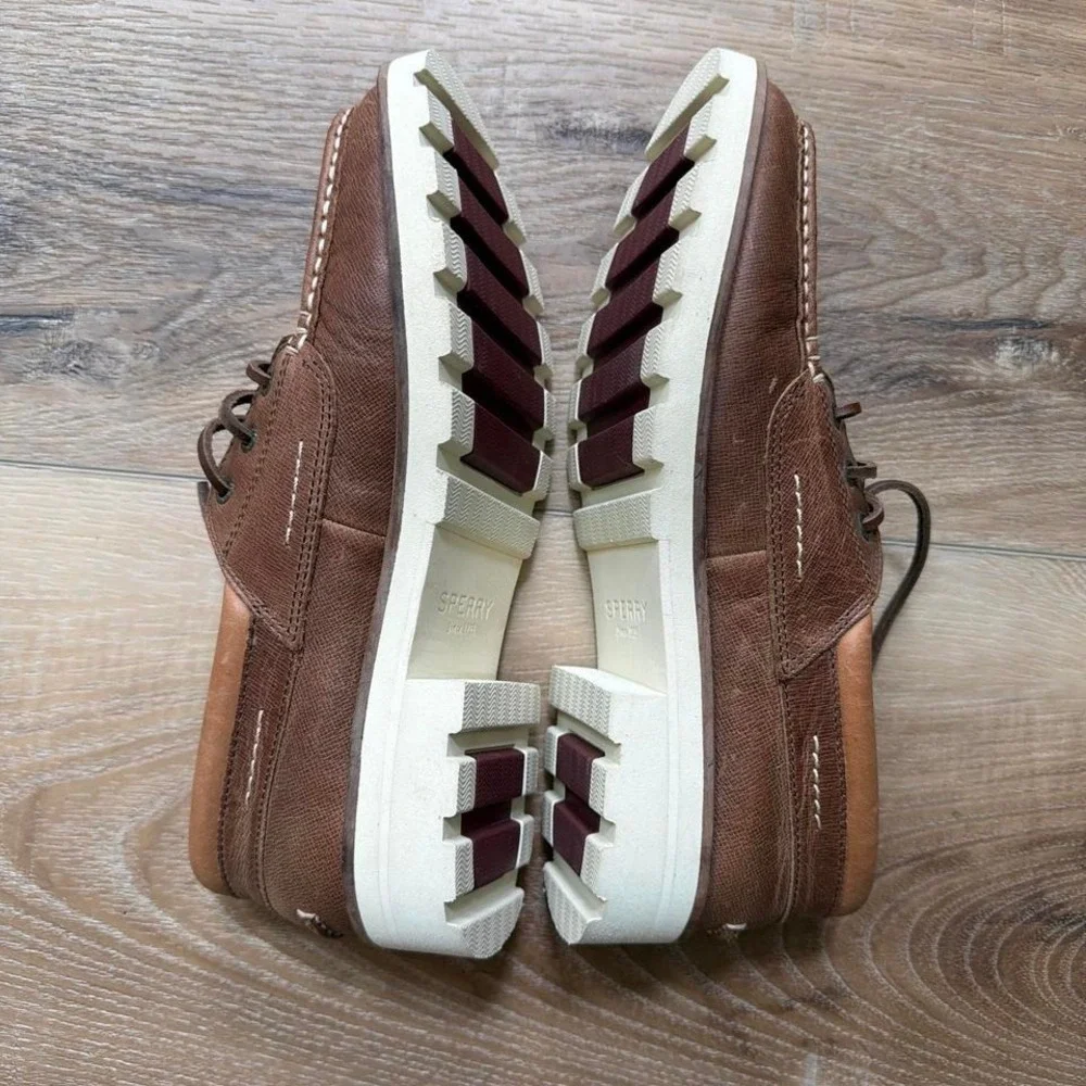 Sperry Authentic Original Lug Sole Slip On Boat Shoes Brown Leather Tan Sz 8.5